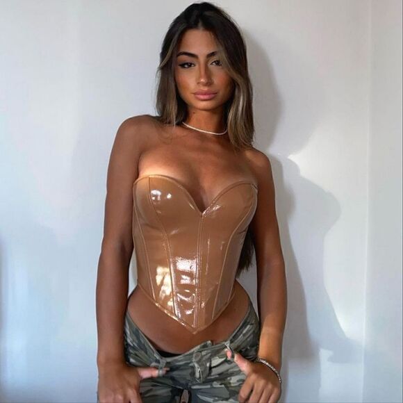 LEATHER CORSET TOP NUDE BROWN COLOR - Picture 1 of 4